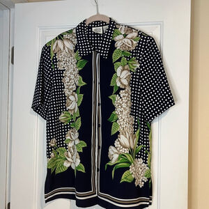 Allison Daley Women's Midnight Black Floral Shirt w/ Shoulder Pads